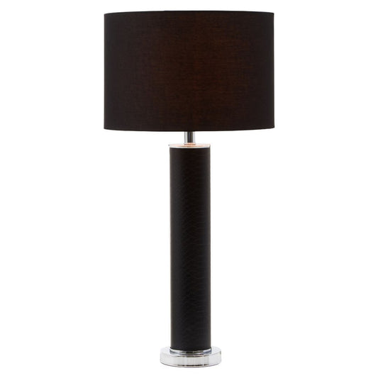 Modern Black Snake Leather Effect Table Lamp, Chrome Base