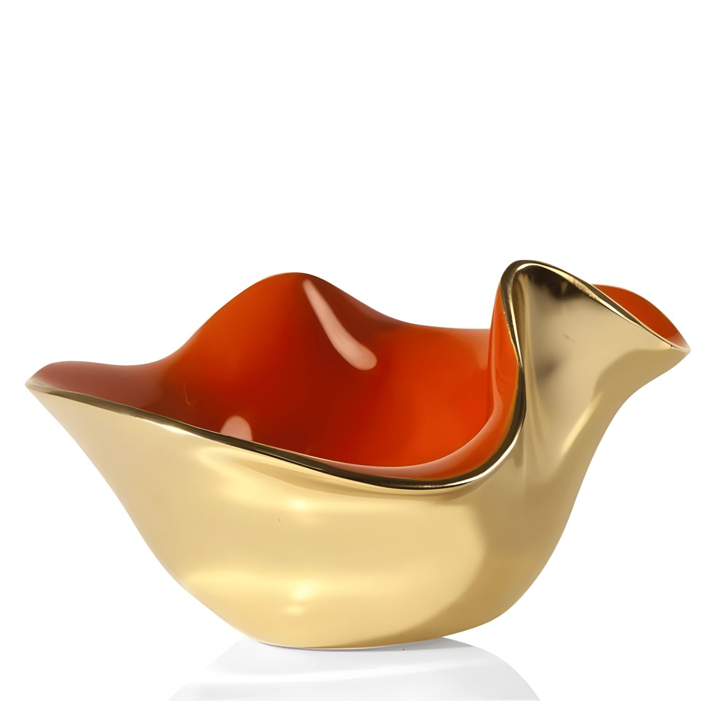 Nima Oberoi Lunares Unique Ruffled Small Bowl - Bright Orange with Gold Accents