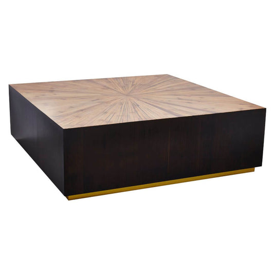 square bamboo coffee table with a contrasting gold tone base