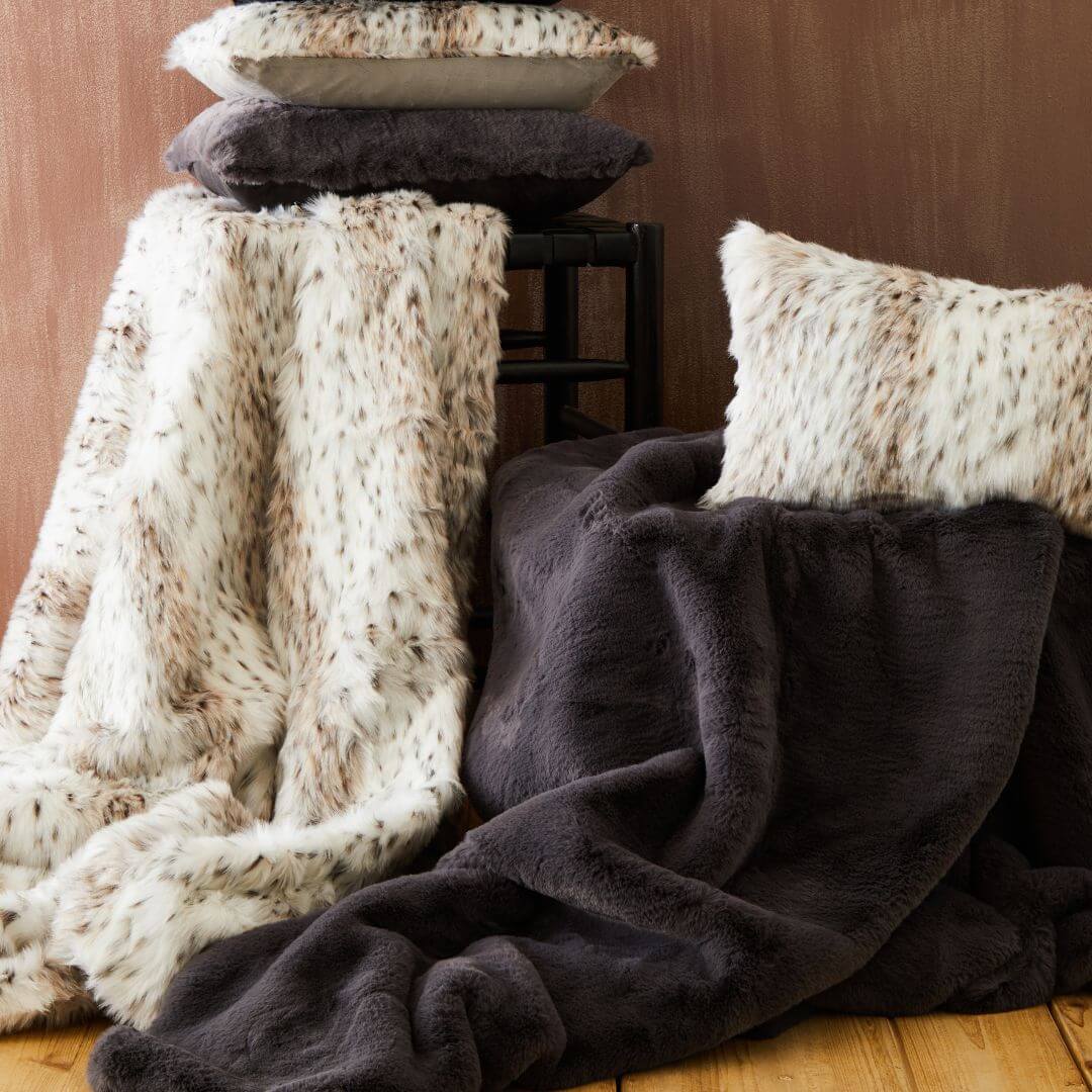 Luxurious Grey Faux Fur Throw