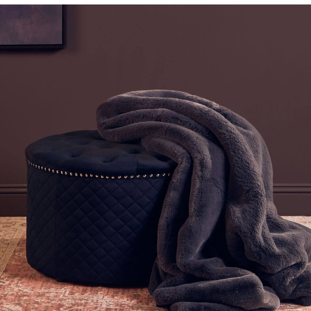 Luxurious Grey Faux Fur Throw