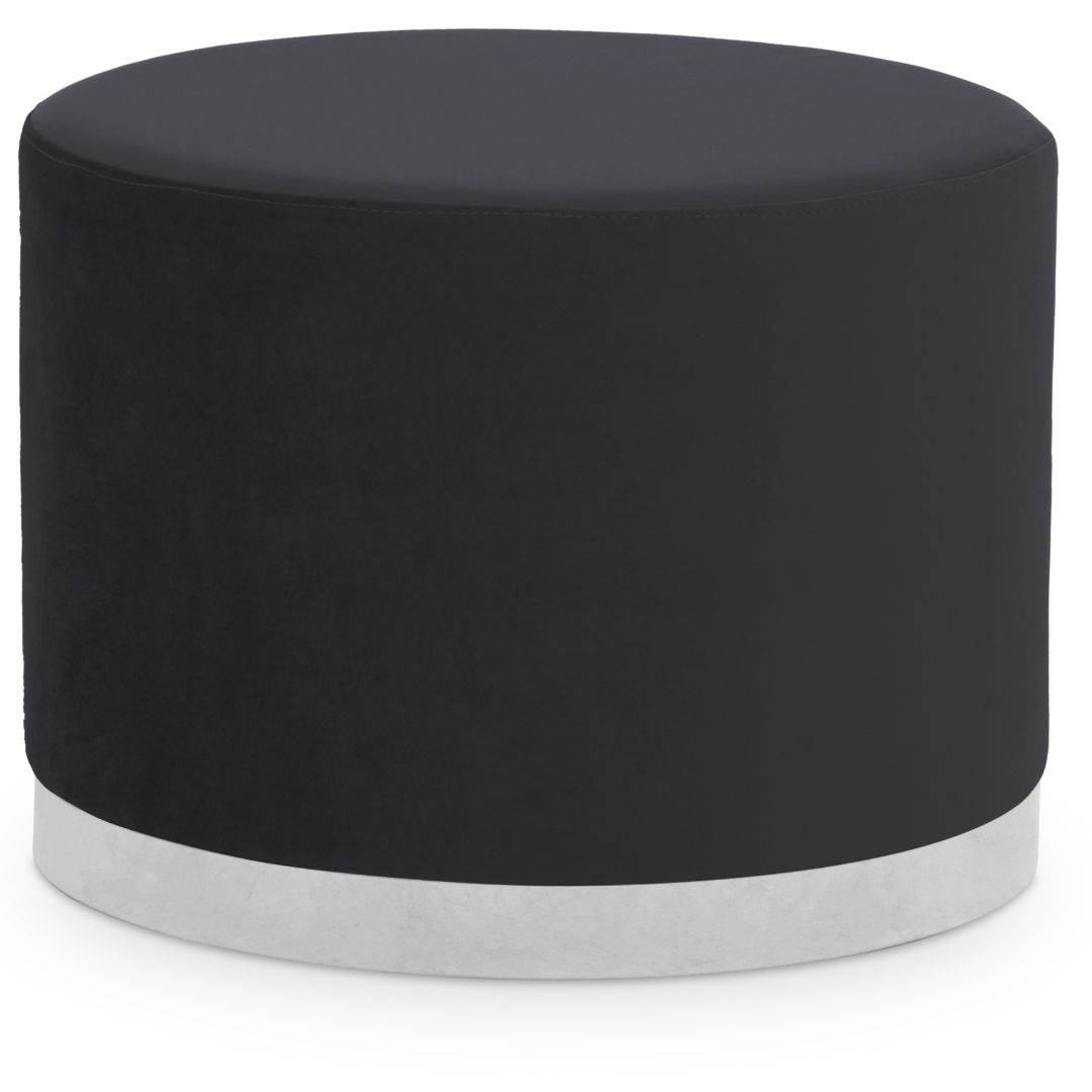 Modern Velvet Round Stool in Stylish Black & Silver