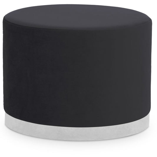 Modern Velvet Round Stool in Stylish Black & Silver