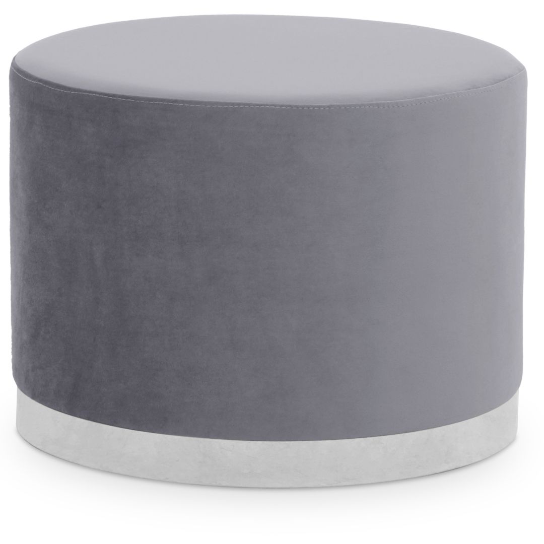 Chic Grey Velvet Round Stool with Silver Accents