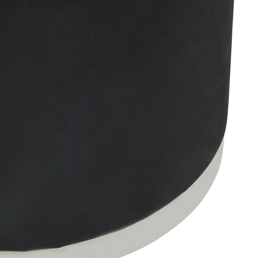 Modern Velvet Round Stool in Stylish Black & Silver