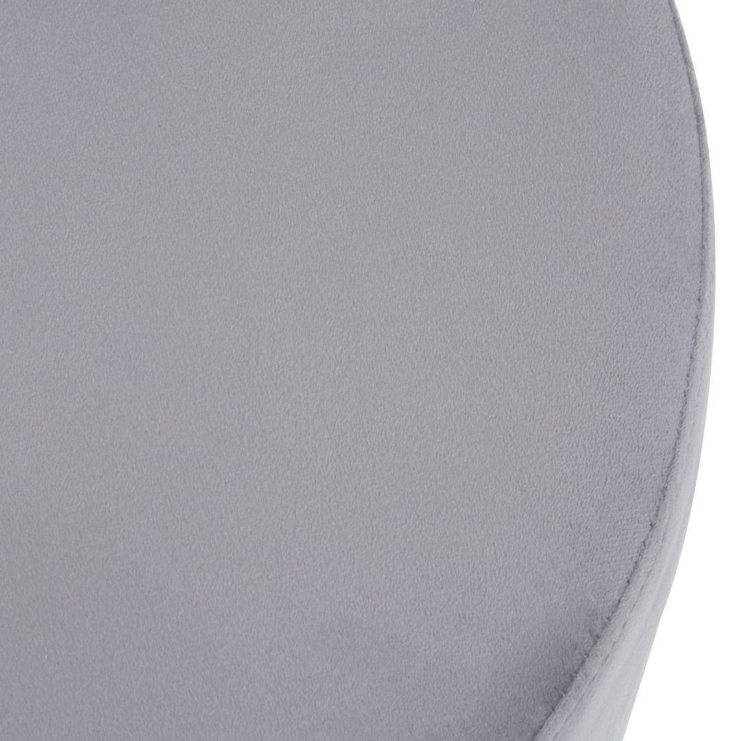 Chic Grey Velvet Round Stool with Silver Accents