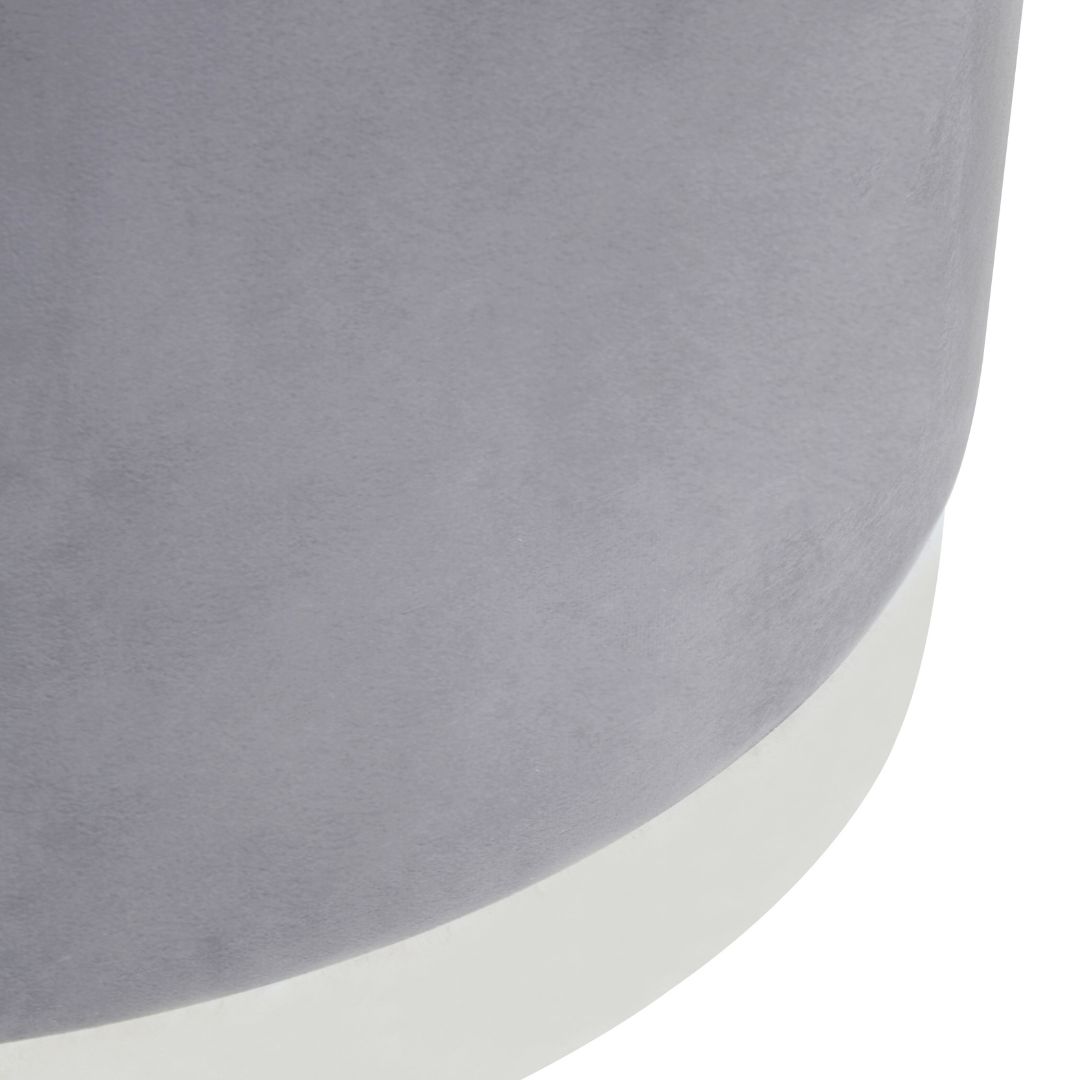 Chic Grey Velvet Round Stool with Silver Accents