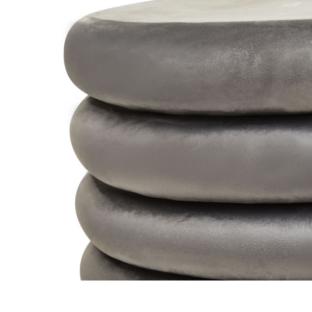 Luxurious Grey Velvet Round Stool - Elegant Statement Piece