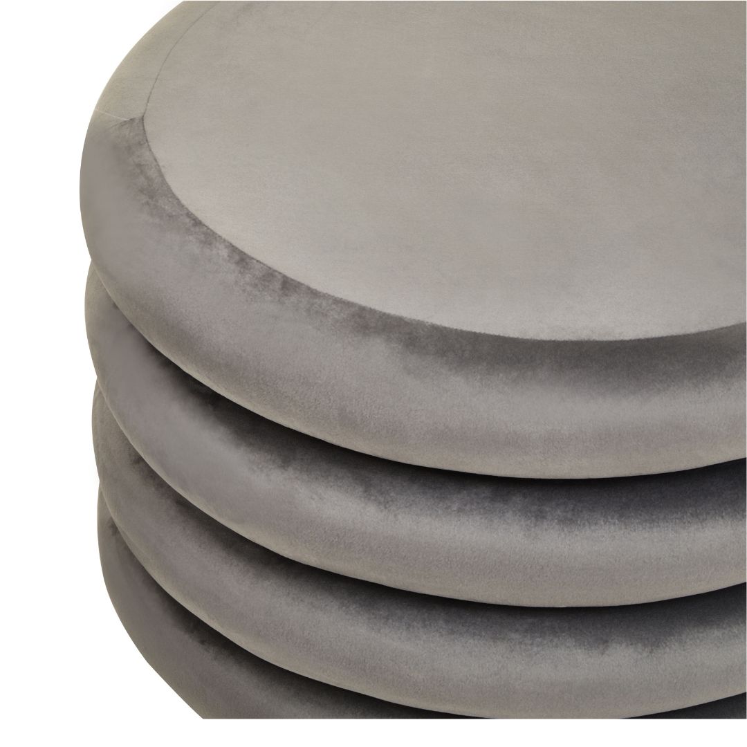 Luxurious Grey Velvet Round Stool - Elegant Statement Piece