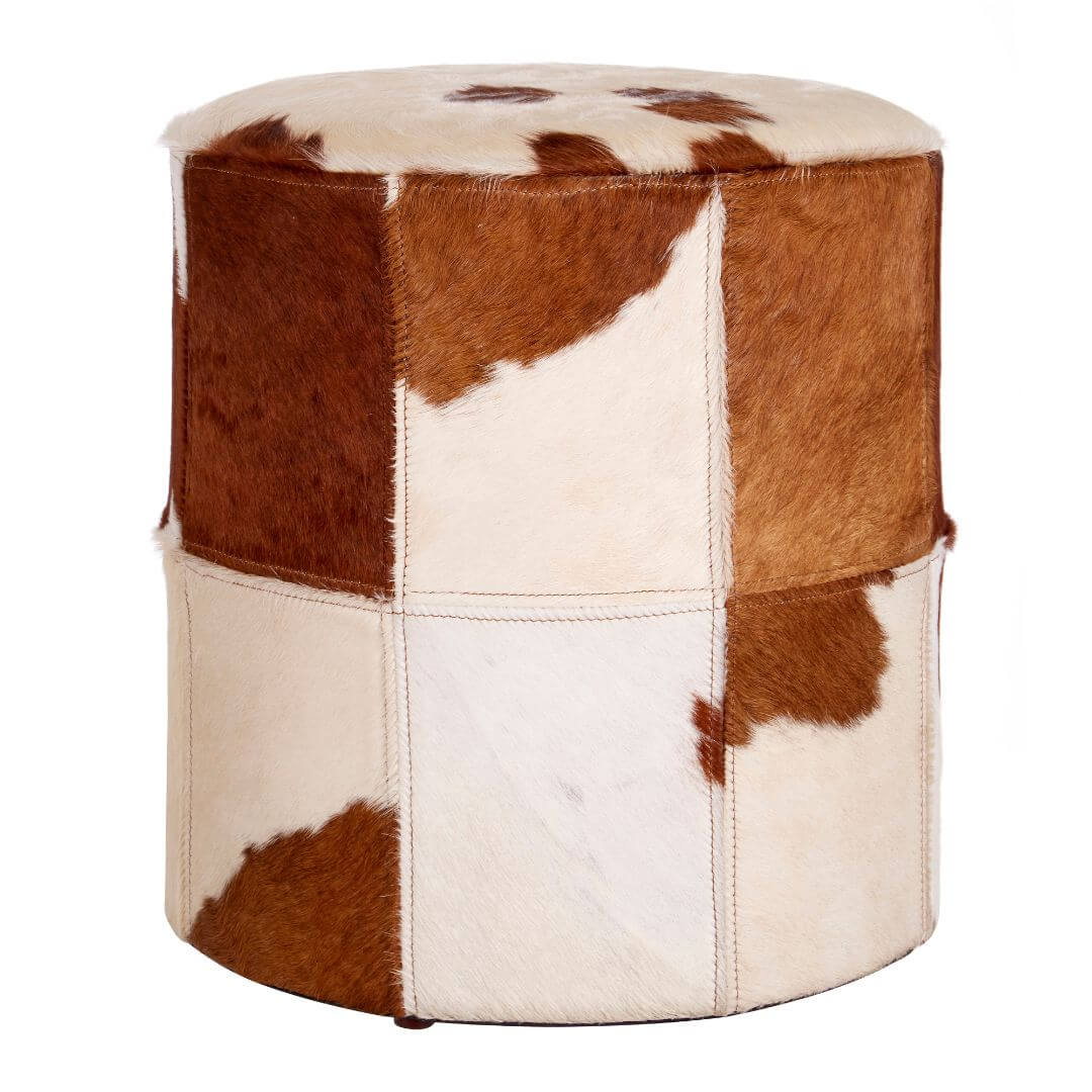 Chelsea Townhouse Brown & White Cowhide Accent Stool