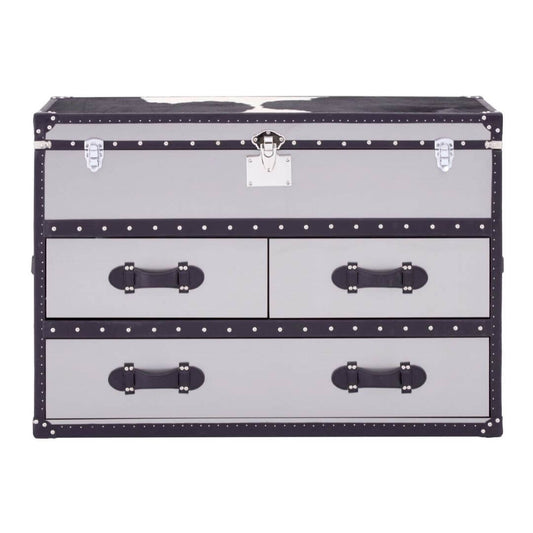 Elegant Chelsea Townhouse Cabinet in Authentic Black & White Cowhide