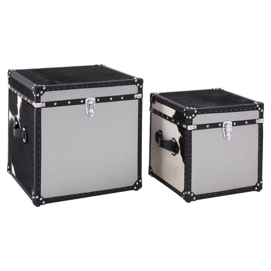 Elegant Chelsea Townhouse Cowhide Trunks - Set of 2 Black & White Storage Solutions