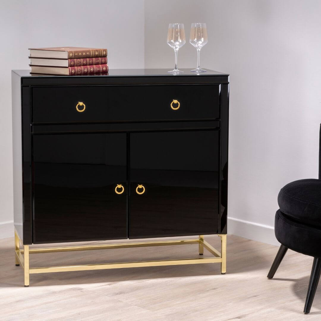 Chelsea Townhouse Black Cabinet with Elegant Gold Accents