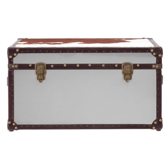 Chic Chelsea Townhouse Cowhide Storage Trunk - Brown & White Accent