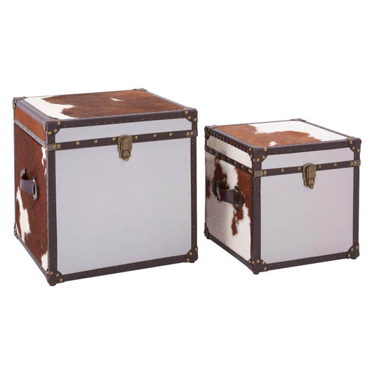 Stylish Chelsea Townhouse Cowhide Storage Trunks - Duo Set