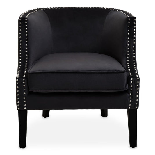 Luxurious Black Velvet & Studs Accent Chair - Stylish Seating