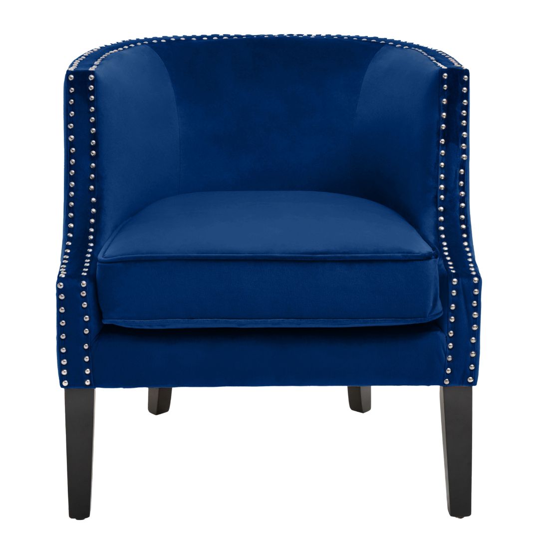 Gorgeous Blue Velvet Accent Chair with Stunning Studded Details