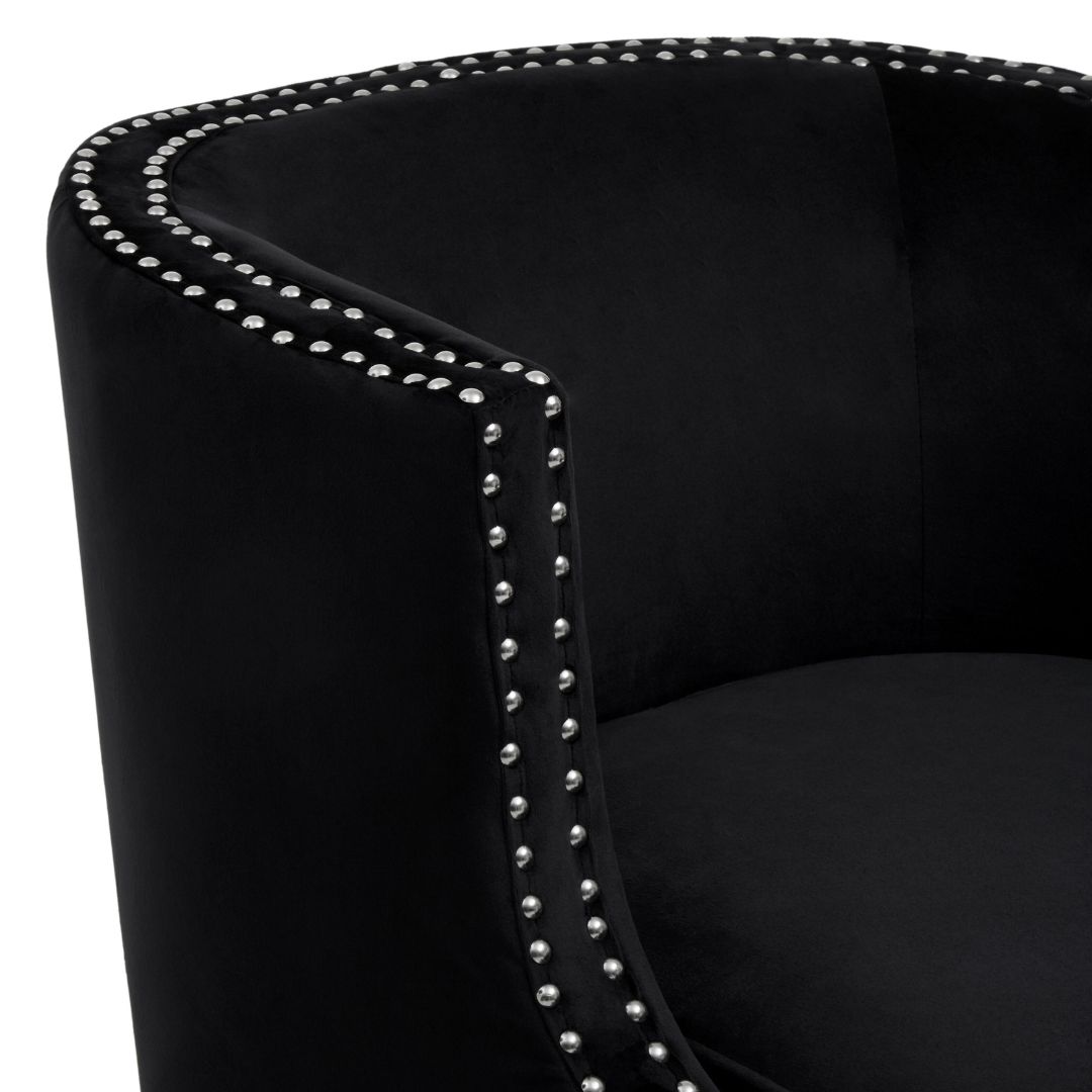 Luxurious Black Velvet & Studs Accent Chair - Stylish Seating