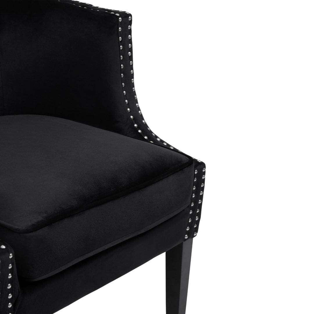 Luxurious Black Velvet & Studs Accent Chair - Stylish Seating