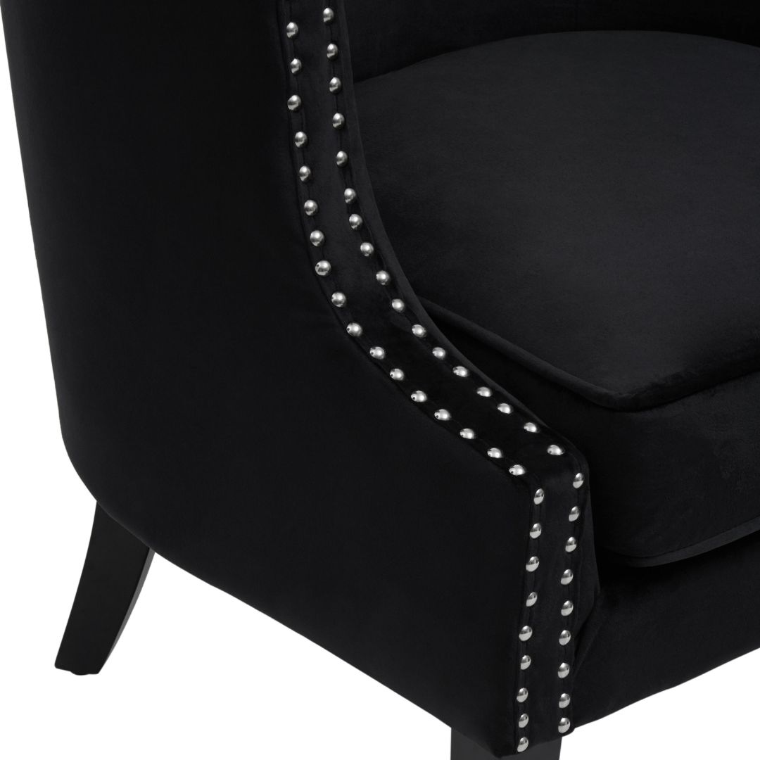 Luxurious Black Velvet & Studs Accent Chair - Stylish Seating