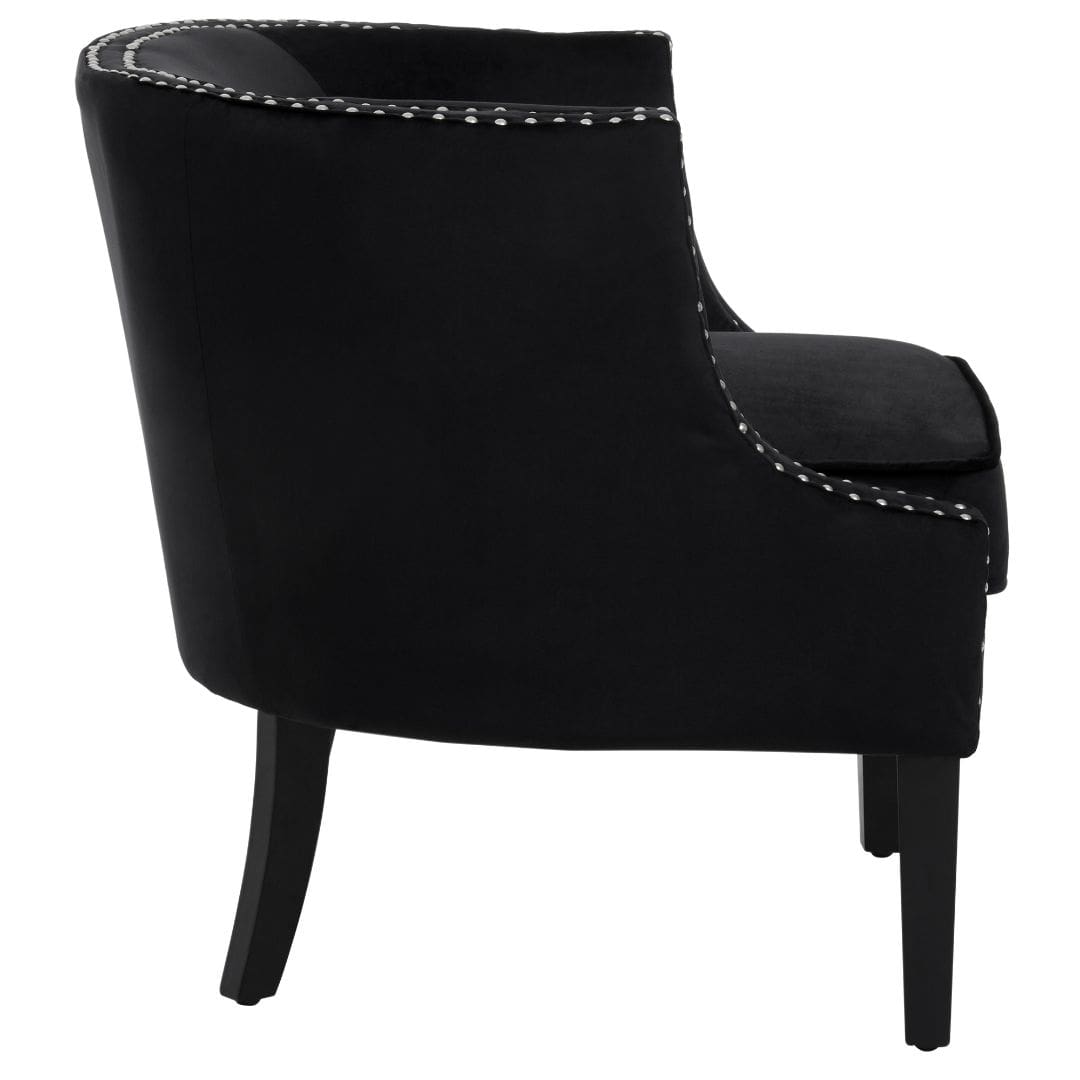 Luxurious Black Velvet & Studs Accent Chair - Stylish Seating