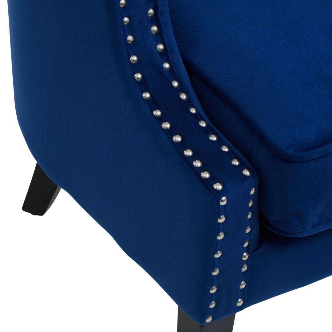 Gorgeous Blue Velvet Accent Chair with Stunning Studded Details