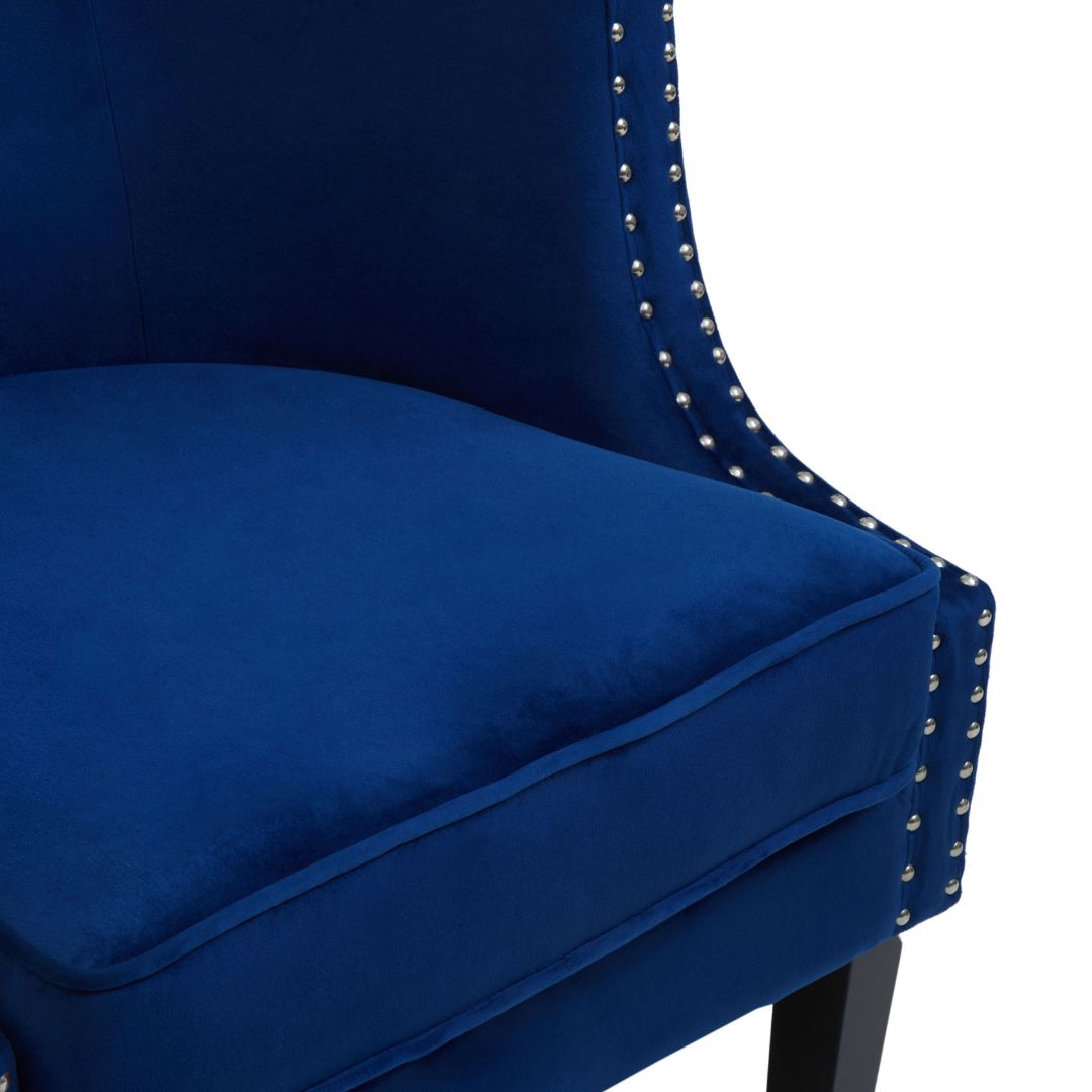 Gorgeous Blue Velvet Accent Chair with Stunning Studded Details