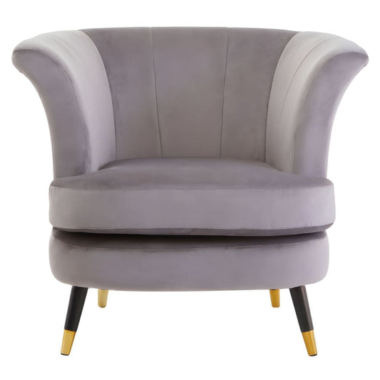 Stylish Curved Accent Chair in Soft Mink Velvet