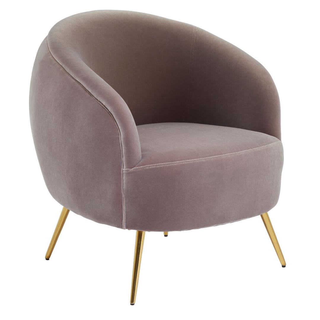 Luxurious Mink Velvet Armchair - Gold Finish Stainless Steel Legs - Elegant Design