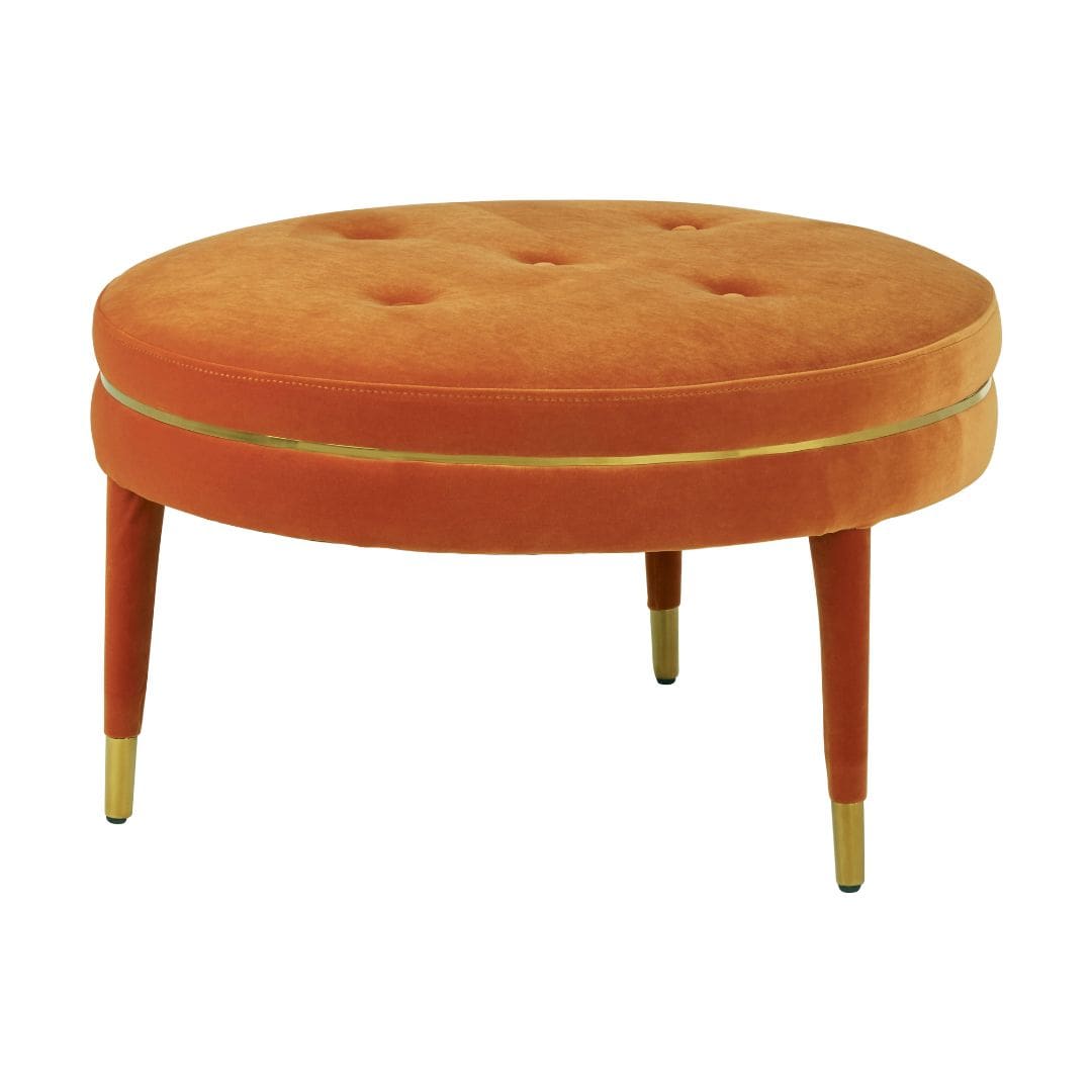 Park Lane Orange Velvet Footstool - Cozy Ottoman for Modern Home