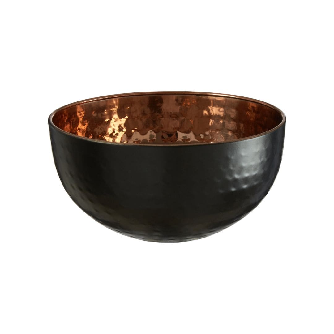 Matte Black and Copper Stainless Steel Bowl - Hammered Finish, Medium Size