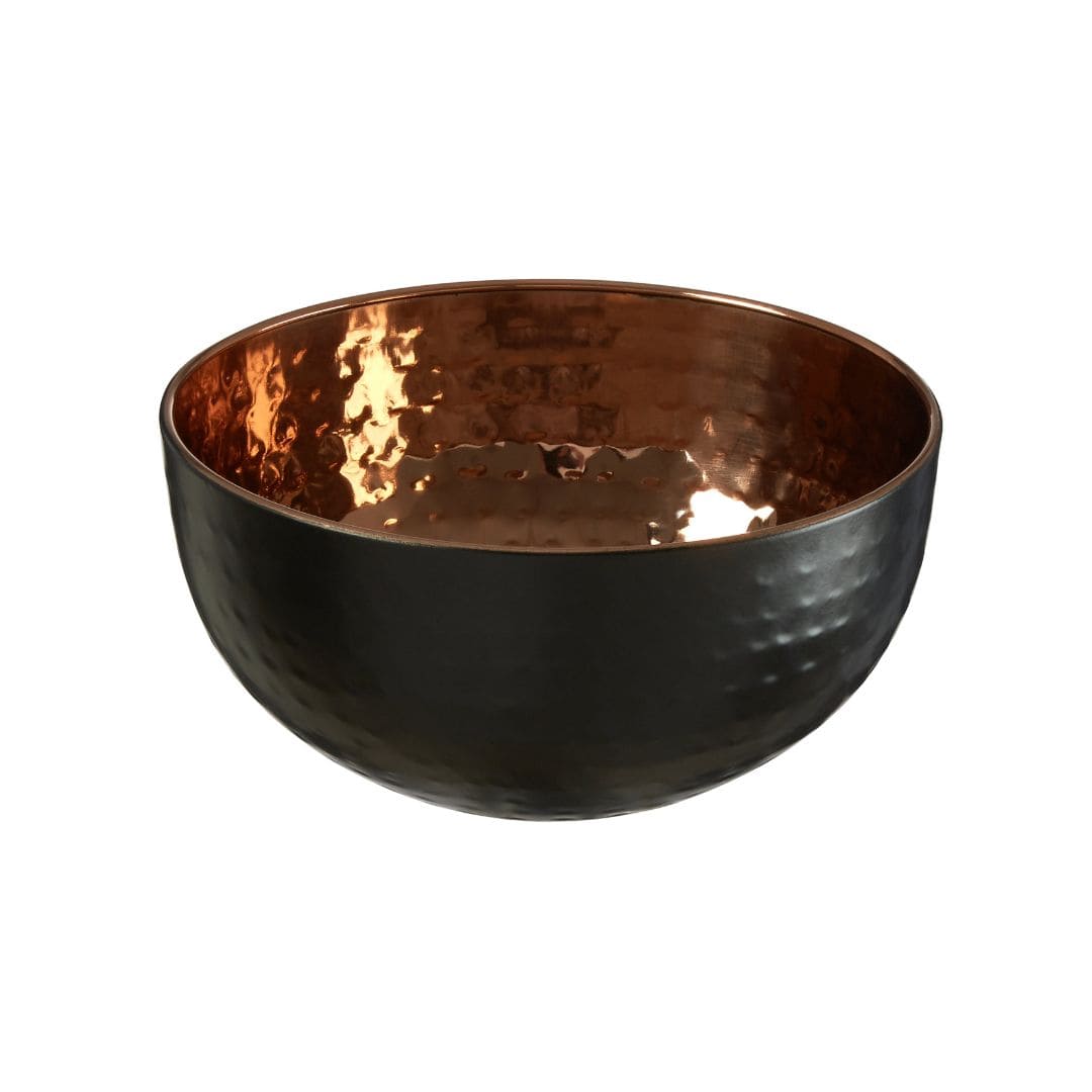 Matte Black and Copper Stainless Steel Bowl - Hammered Finish, Medium Size