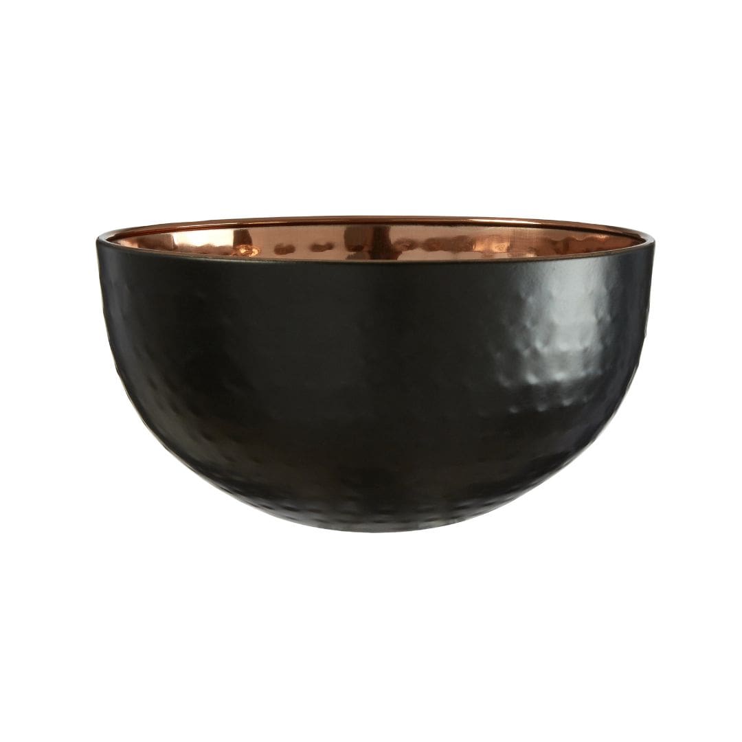 Matte Black and Copper Stainless Steel Bowl - Hammered Finish, Medium Size