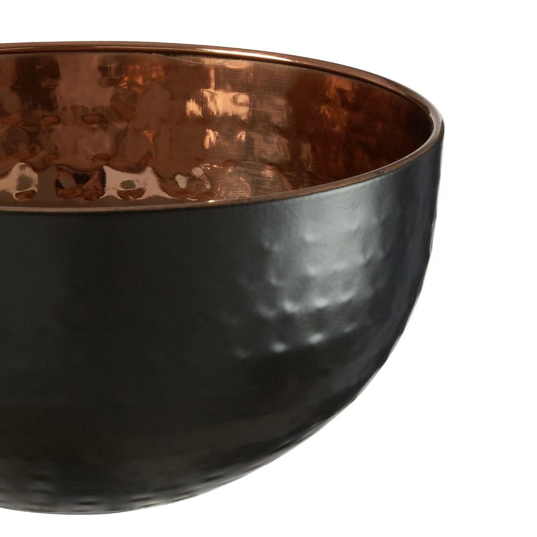 Matte Black and Copper Stainless Steel Bowl - Hammered Finish, Medium Size