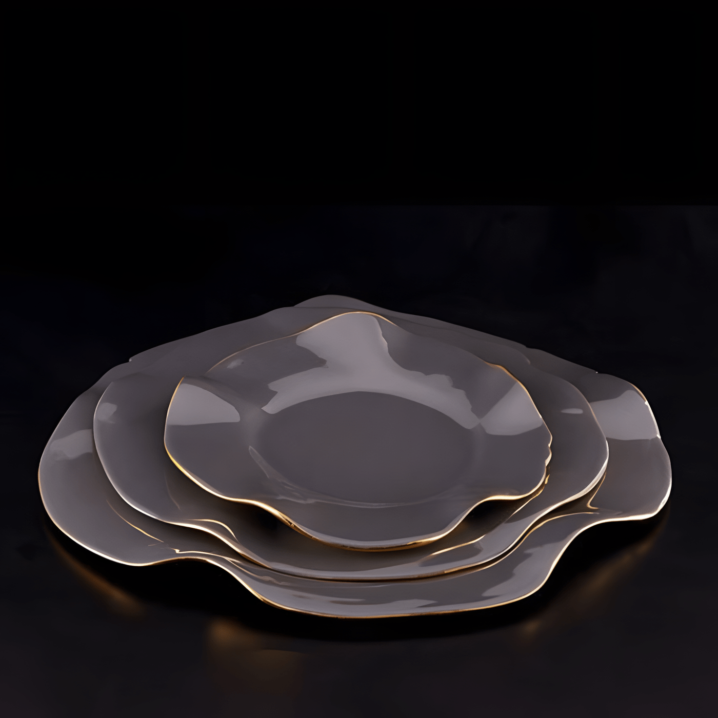 Nima Oberoi Lunares Unique Small Ruffled Plate - Luxurious Graphite & Gold Design