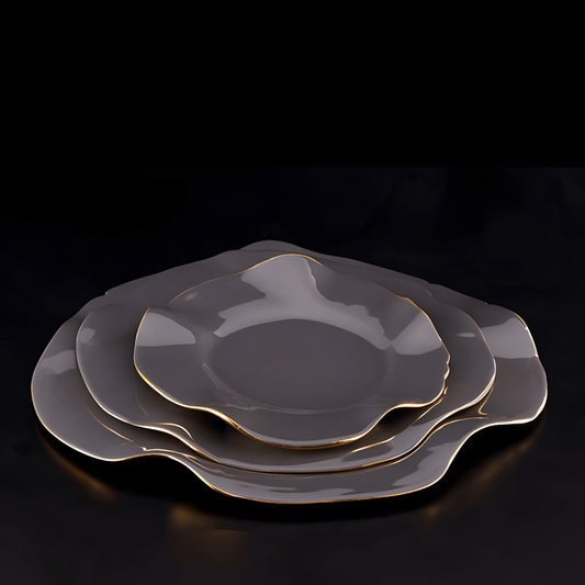 Nima Oberoi Lunares Elegant Medium Ruffled Plate in Graphite & Gold