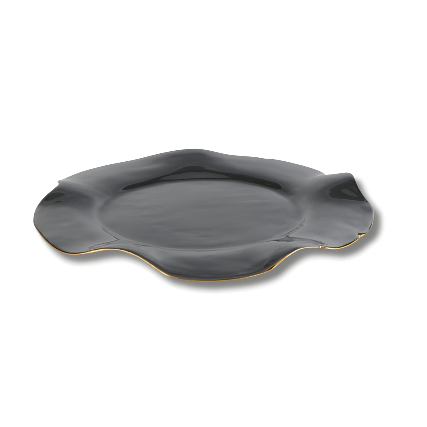 Nima Oberoi Lunares Unique Small Ruffled Plate - Luxurious Graphite & Gold Design