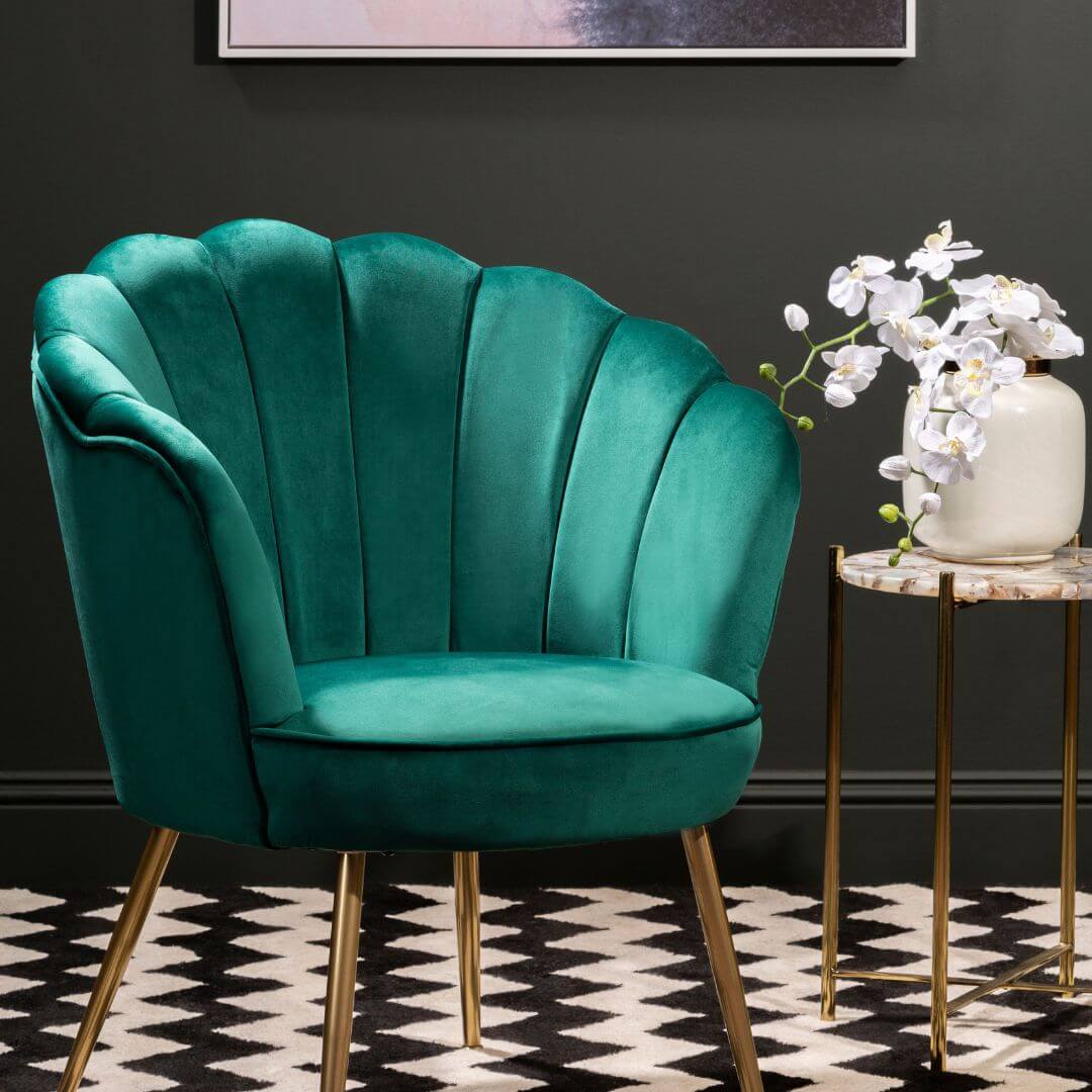 Emerald Green Velvet Scalloped Accent Chair