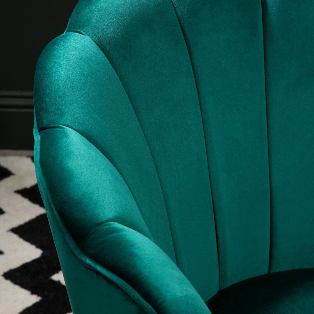 Emerald Green Velvet Scalloped Accent Chair