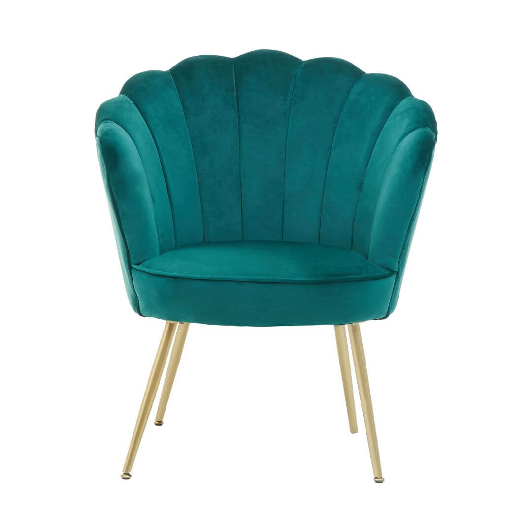 Emerald Green Velvet Scalloped Accent Chair