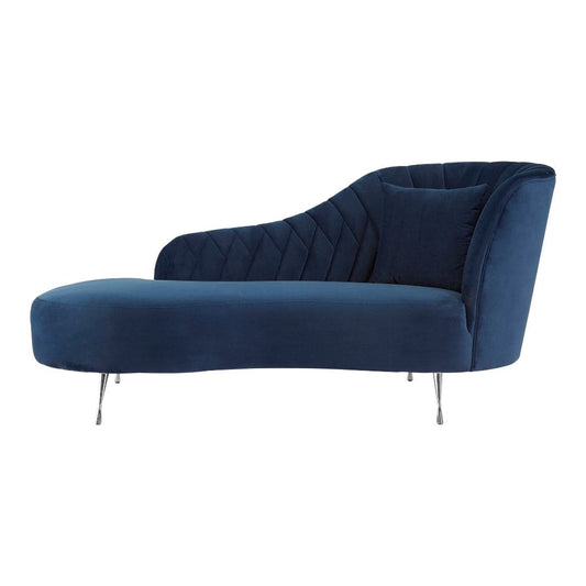 Deep Blue Velvet Chaise Longue - Right Arm Lounge Chair in Rich Velvet