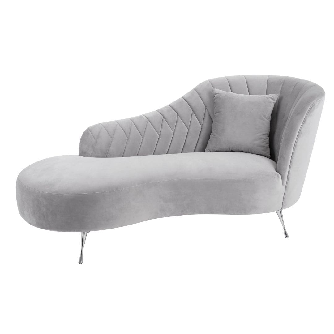 Modern Grey Velvet Chaise Longue, Right Arm - Stylish Home Decor