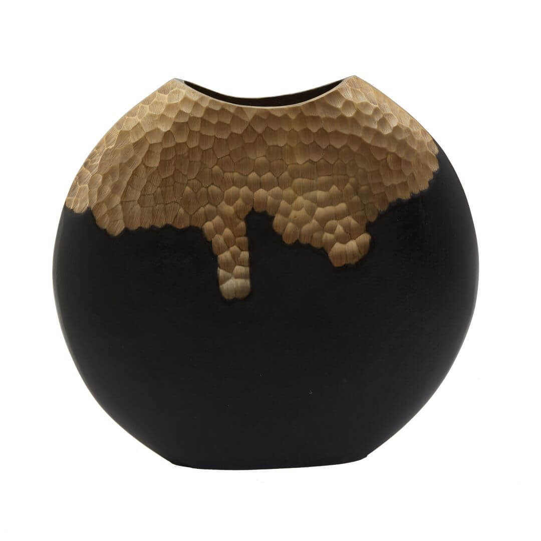 Luxury Black Gold Round Vase - Chic Modern Home Accent