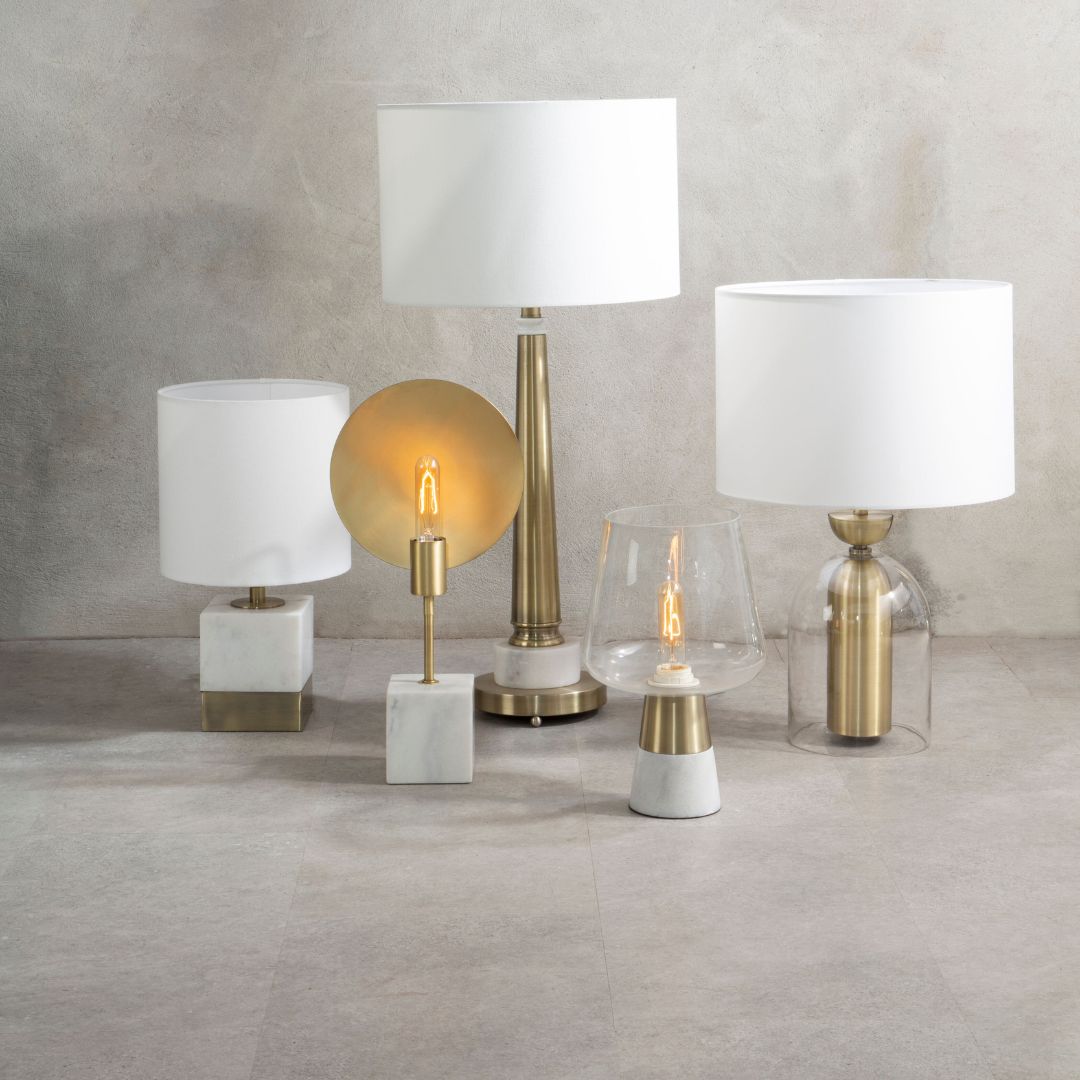 Modern Table Lamp with Tapered Metallic Stand and White Marble Touch