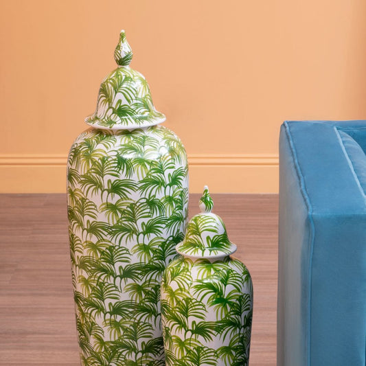 Large Decorative Botanic Jar in Green and White for Floor Display