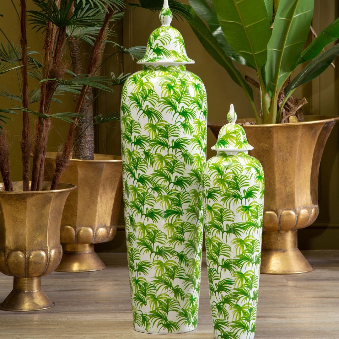 Unique Green and White Botanic Jar for Floor Decor