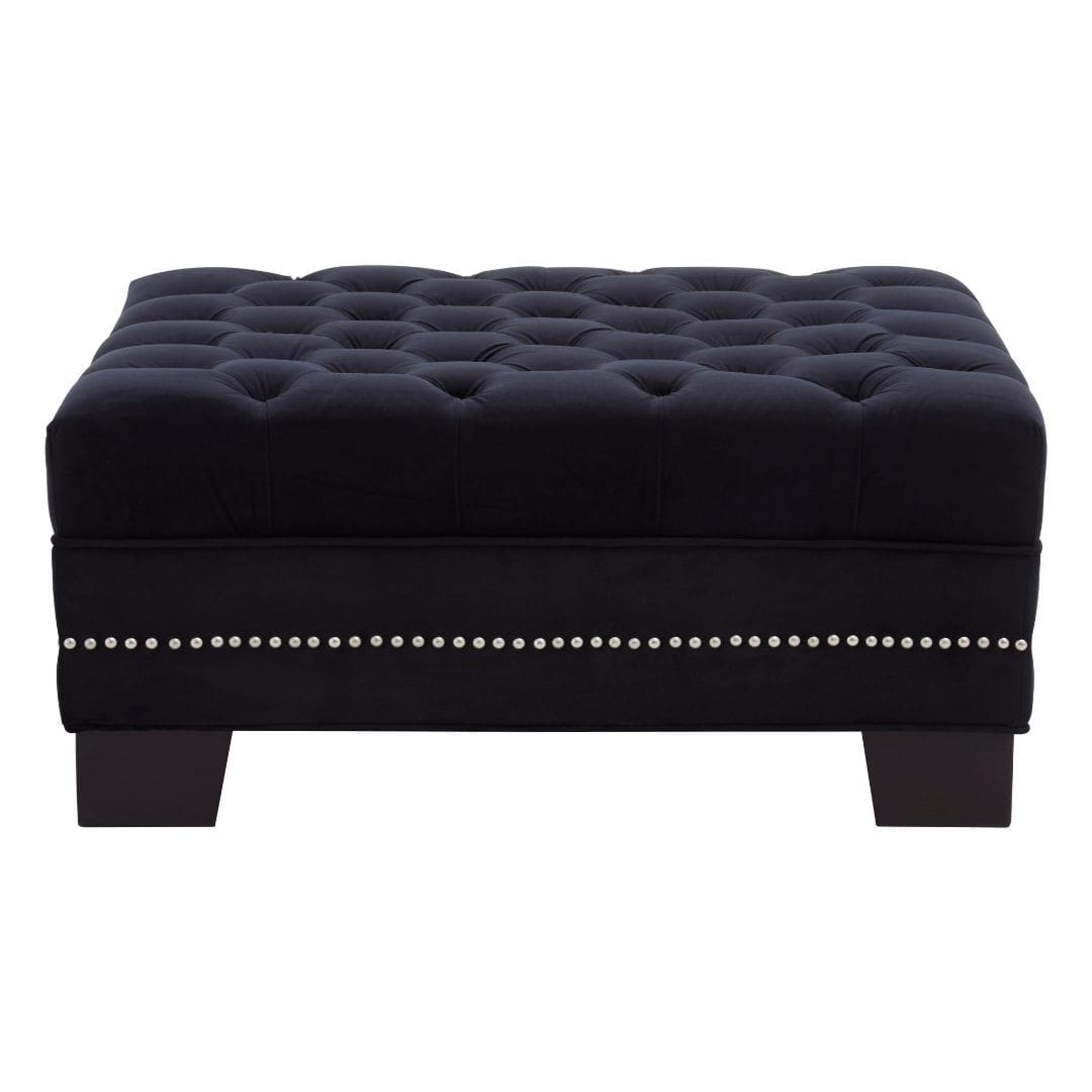 Elegant Footstool in Black Velvet with Button Tufting (Copy)