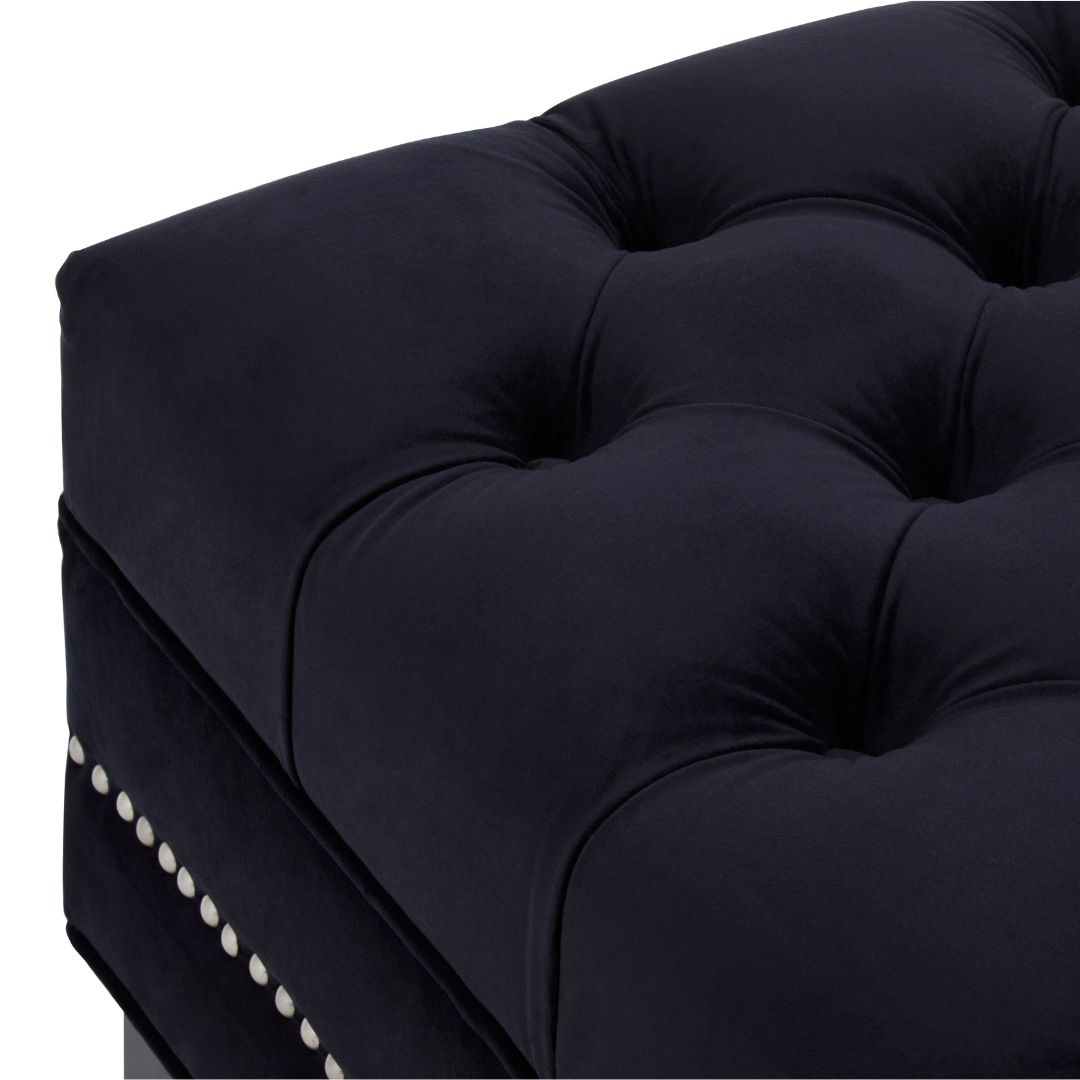 Elegant Footstool in Black Velvet with Button Tufting (Copy)