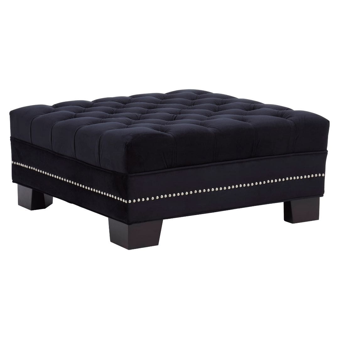 Elegant Footstool in Black Velvet with Button Tufting (Copy)