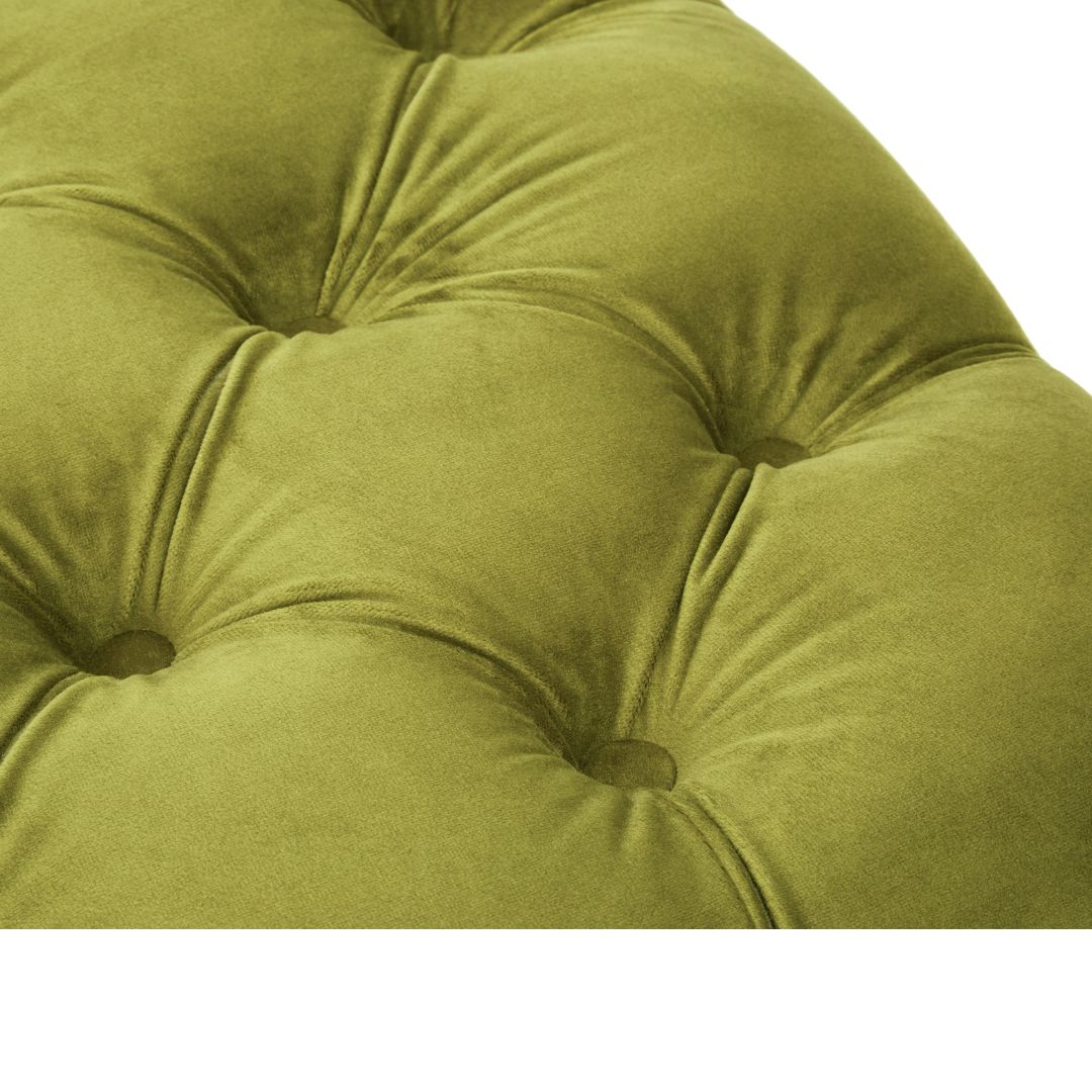 Moss Green Velvet Upholstered Footstool with Button Tufting